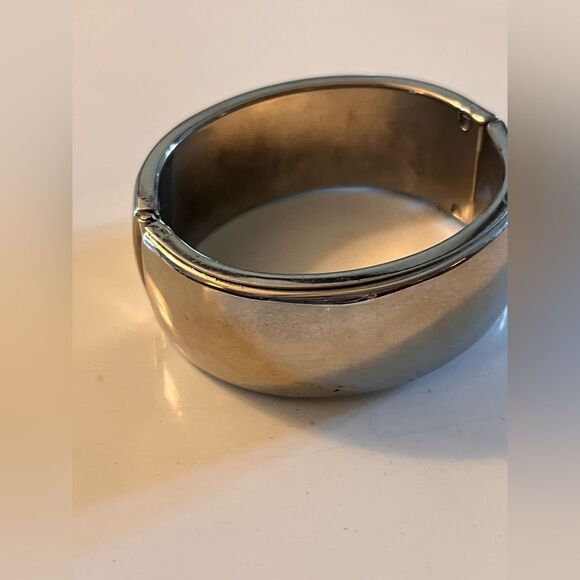 Vintage Silver Hinged Bangle Bracelet silver tone with chain chunky classic - Picture 5 of 12